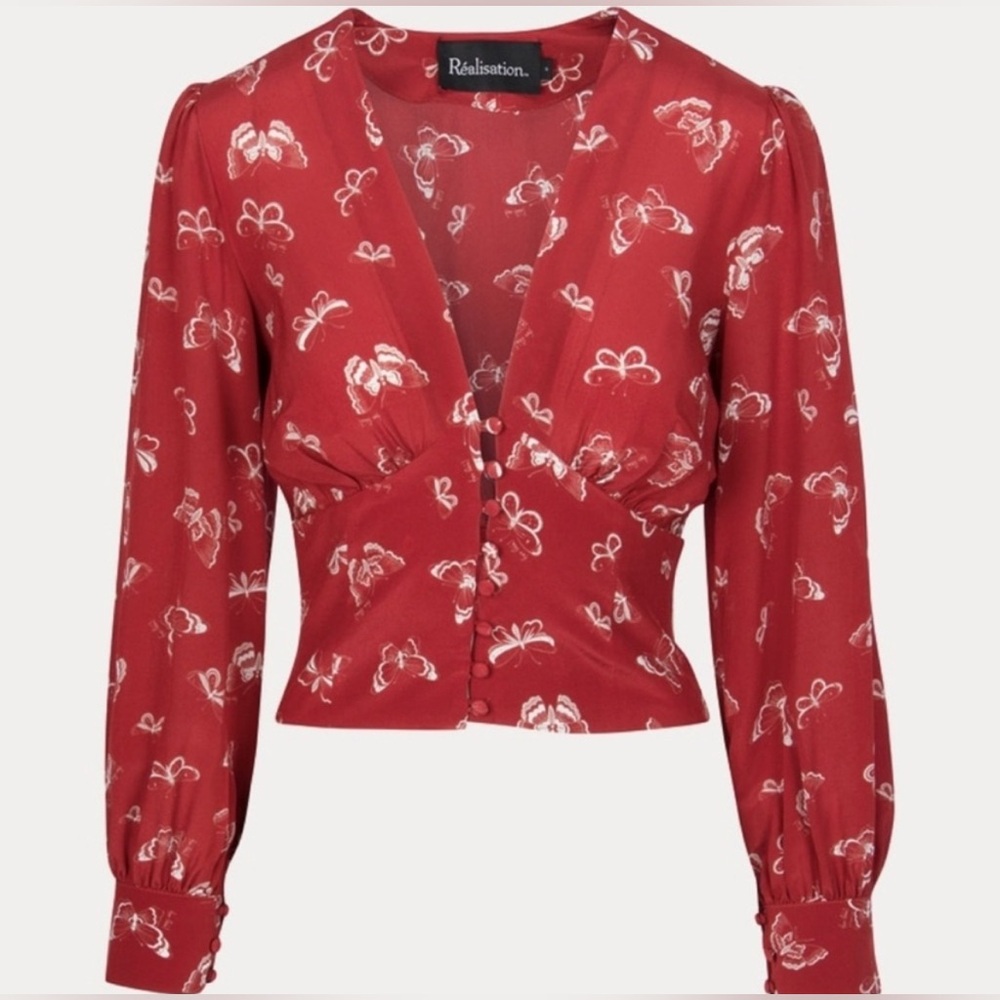 Realisation Par Kaia Top Red Butterfly | 100% Silk | Retailed for $170